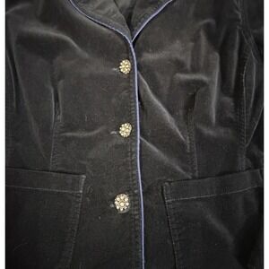 Navy Corduroy Blazer Jacket Womens Size Large Crystal Buttons Unique‎ Size L